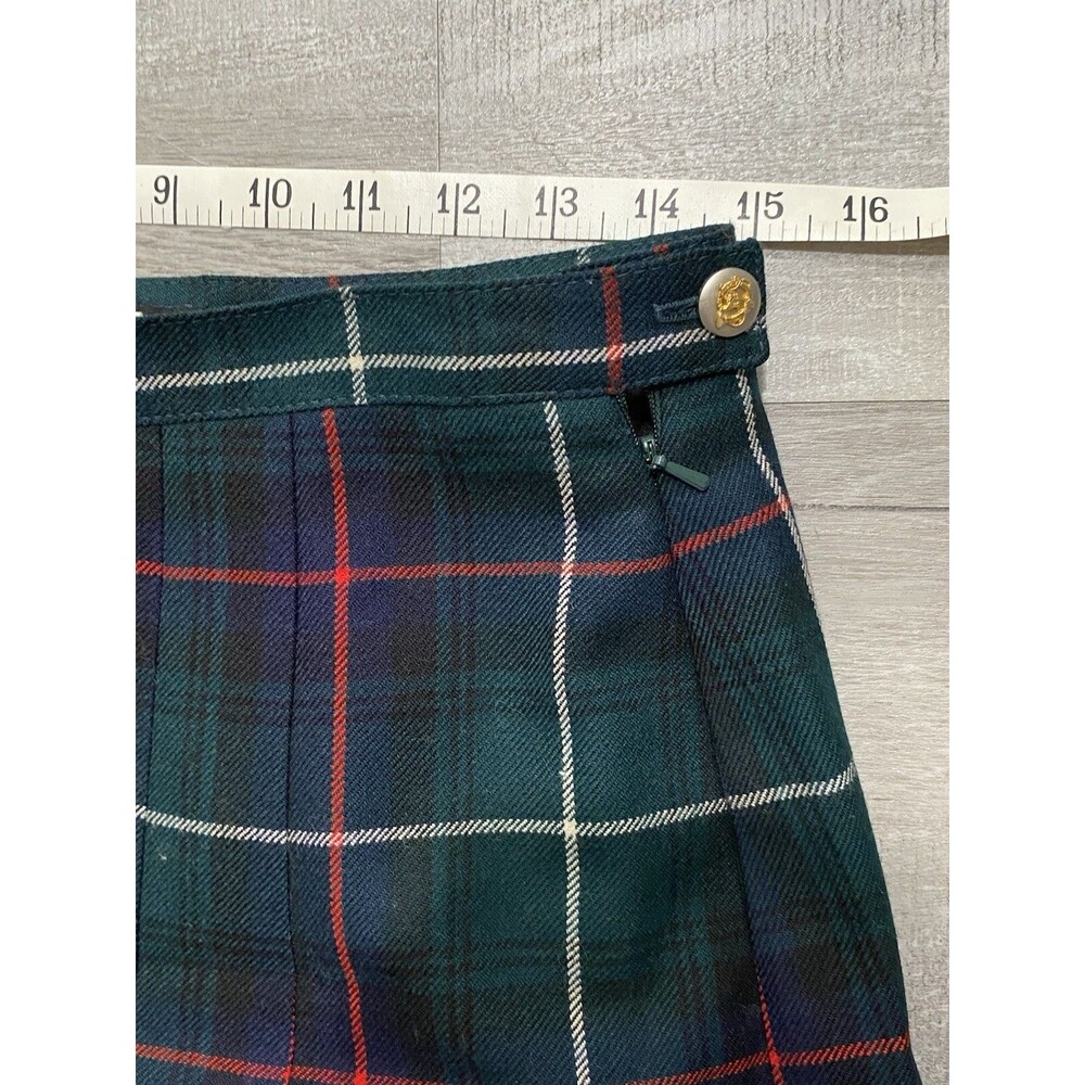 Dorene Ireland Vtg lined wool Green Tartan Plaid Long Kilt Skirt Gold Holiday 14 - Picture 3 of 9